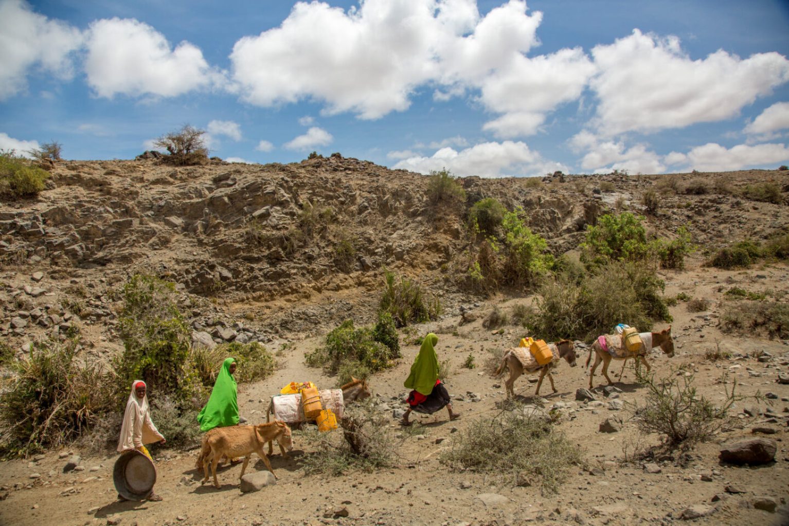 Des personnes marchent dans une paysage aride en Ethiopie