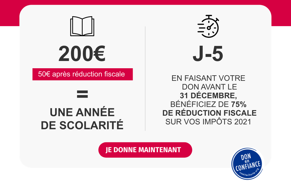 En faisant un don à CARE, vous bénéficiez d'une réduction fiscale de 75%.